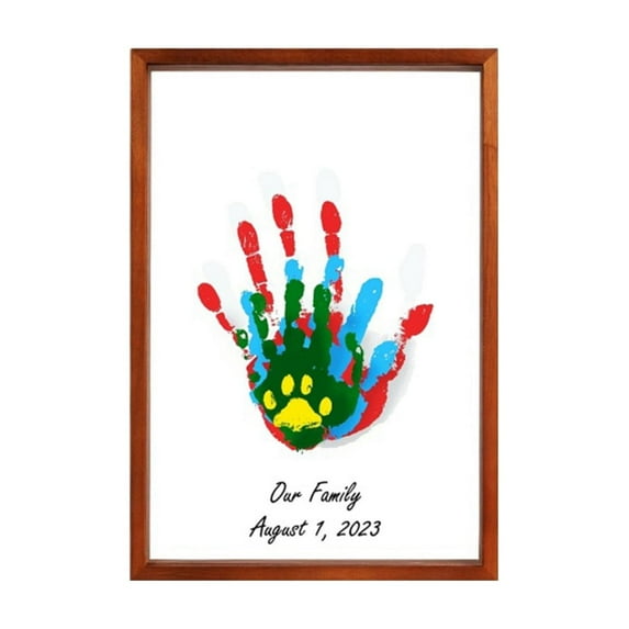 Family Handprint Paint Kit With Frame, 6 Paints, Brush, Erasable Black Pen, Dustproof Stickers, Manual, 2 No-Trace Nails - Diy Handprint Art Craft For Home Decor, Family Memory