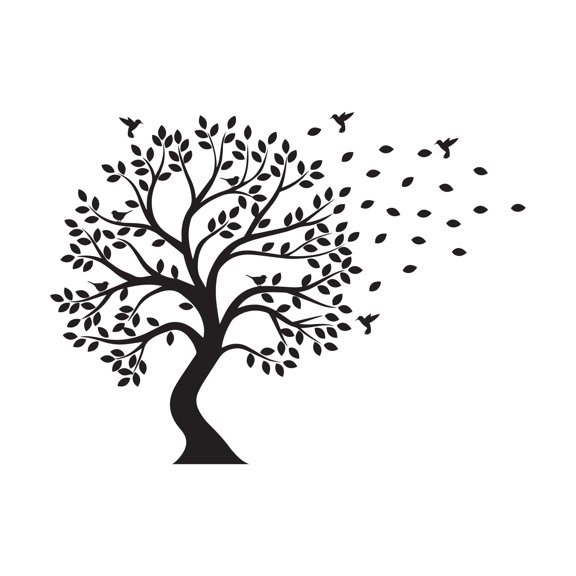 Family Happiness Animal Wall Decal Decoration Abstract Tree Silhouette Beautiful Leaves Birds Lasts Years and Easily Removable - Size: 10 In(W) x 7 In(H)