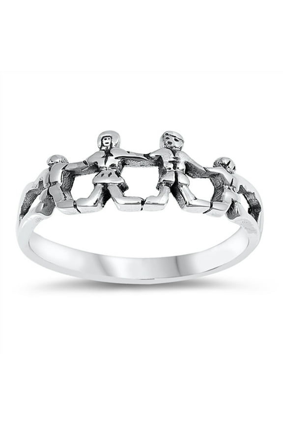 Family Holding Hands Friendship Ring .925 Sterling Silver Band Jewelry Female Male Unisex Size 5