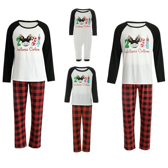Family Holiday Pajam, Christm Special Year Cartoon Pattern Plaid Clsic Round Neck