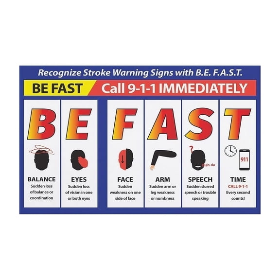 Family Home Elderly Care Decor Senior Safety Poster Stroke Symptoms BE FAST Guide Easy to Read Health Chart for Caregivers