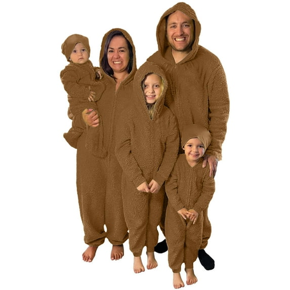 Family Hooded Footless Jumpsuits Long Sleeve Solid Color Fleece Sleepwear Cozy Family Matching Homewear Pajamas for Women Men and Kids