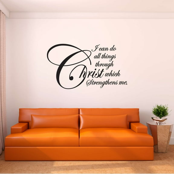 Family I can all things through Christ Beautiful Quotes Wall Decal Decoration Motivational Religious Jesus Christ Wall Mural Lasts Years and Easily Removable - Size: 20 In(W) x 12 In(H)