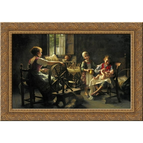 Family In An Interior 24x18 Gold Ornate Wood Framed Canvas Art by Giovanni Battista Torriglia