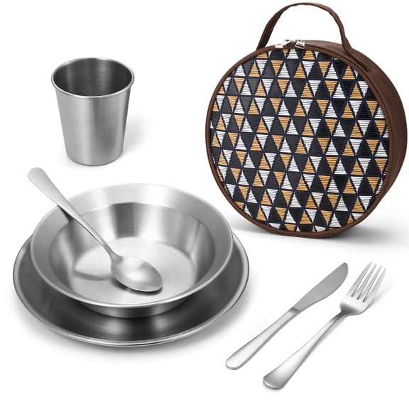 Family & Individual Camping Mess Kit, Rust Resistant Stainless Steel Portable Outdoor Tableware, Reusable Camping Dinnerware for Hiking, Camping, Backpacking and Picnic Meals