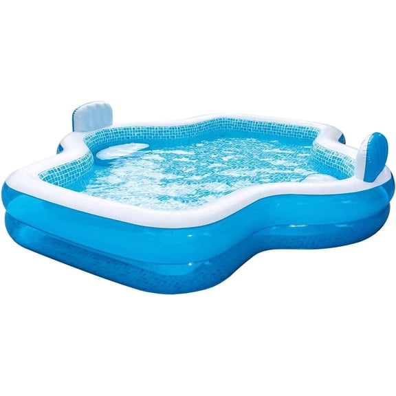 Family Inflatable Pool with 2 Seats and Backrests, 10 Feet Long