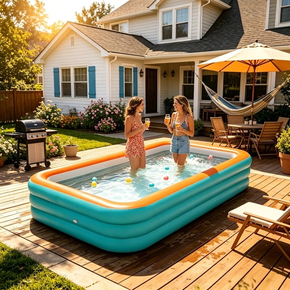 Family Inflatable Swim Play Center Pool Thickened Durable PVC With Three Air Chambers Easy Setup With Pump Inflatable Soft Floor For Garden Backyard Outdoor Summer Family Water Play Activities