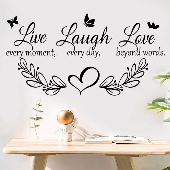 Family Inspirational Quotes Vinyl Wall Decal Quote Live Every Moment Laugh Every Day Love Beyond Words Wall Sticker Motivational Wall Stickers for Bedroom Living Room Window Decor Home Decor