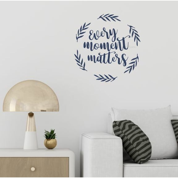 Family Inspirational Wall Sticker Every Moment Matters Leaf Circle Decor - Motivational Wall Decal - Word Sayings for Living Room Kitchen Bedroom 18x18- Inch Deep Blue