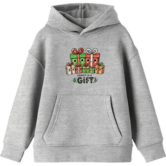 Family Is A Gift Youth Heather Gray Long Sleeve Hoodie-XL