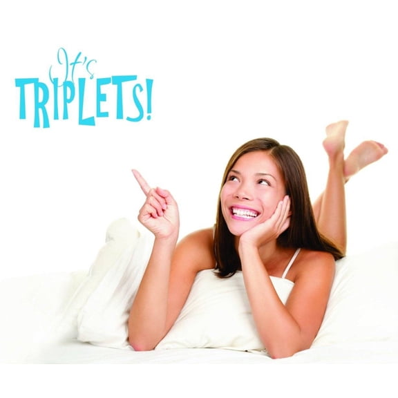 Family It's Triplets Cute Signs Wall Decal Decoration Adorable Its Triplets Typography Lasts Years and Easily Removable - Size: 10 In(W) x 20 In(H)