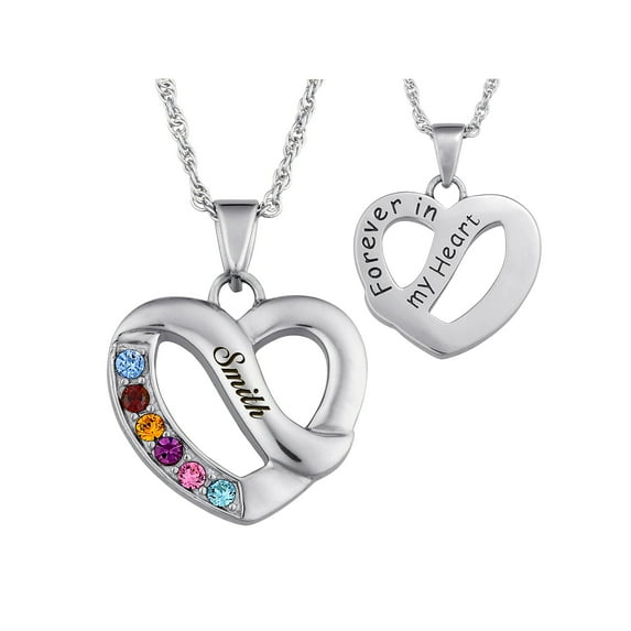 Family Jewelry Personalized Mother's Family Name & Birthstone Heart Necklace