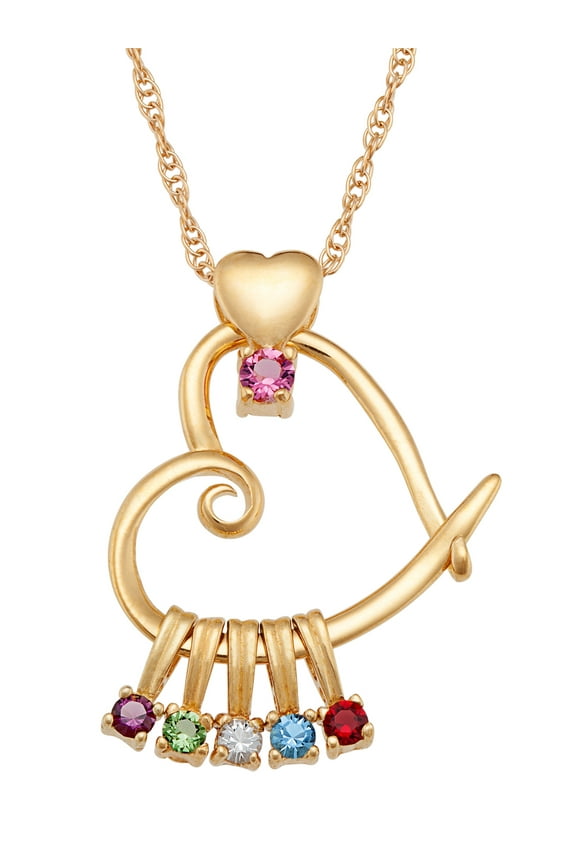 Family Jewelry Personalized Planet Mother's 14K Gold over Silver Birthstone Heart Pendant, Women's