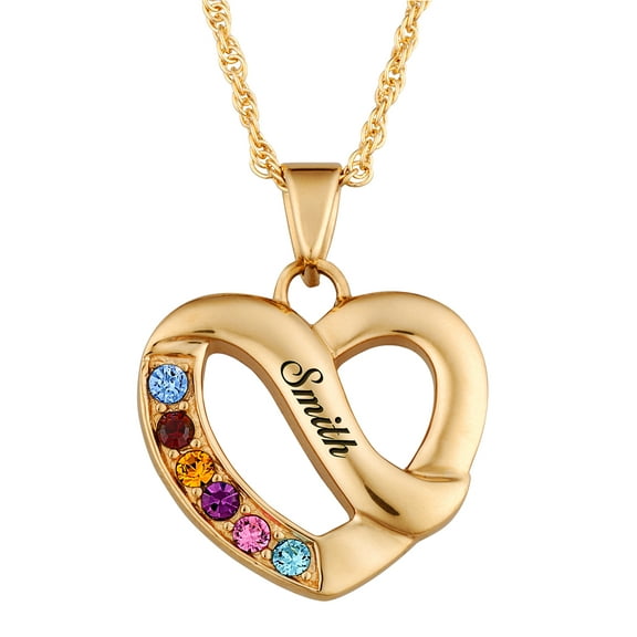 Family Jewelry Personalized Planet Mother's 14kt Gold-Plated Name & Birthstone Heart Necklace ,Women's