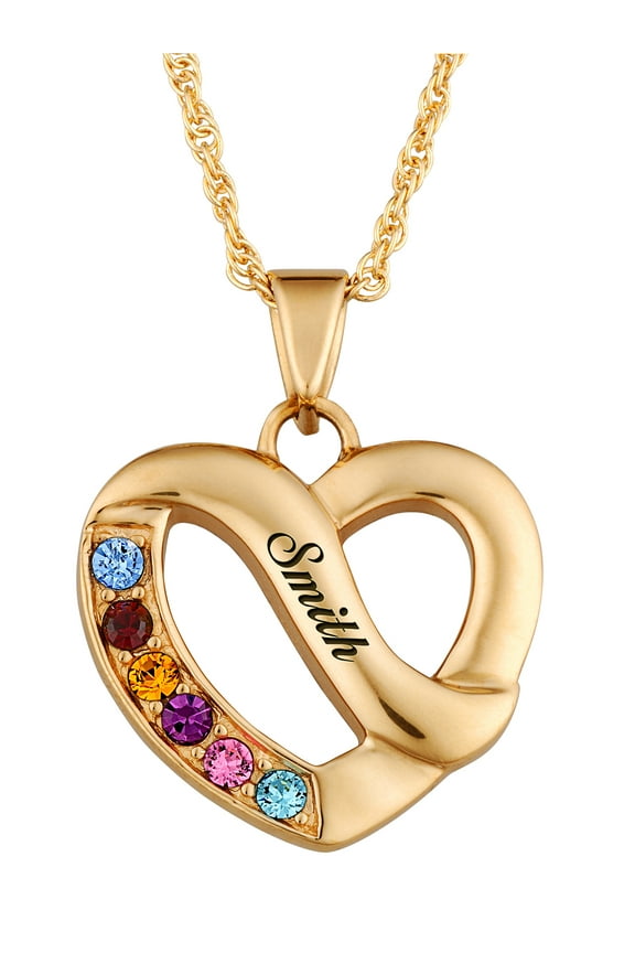 Family Jewelry Personalized Planet Mother's 14kt Gold-Plated Name & Birthstone Heart Necklace ,Women's