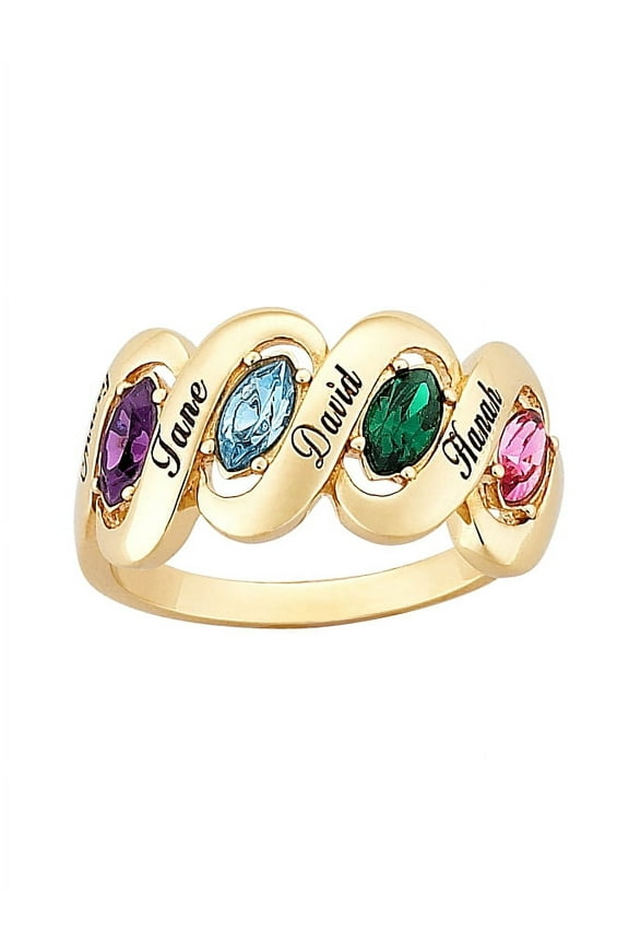 Mother's 14kt Gold-Plated Name and Birthstone Ribbon Ring, Family Jewelry