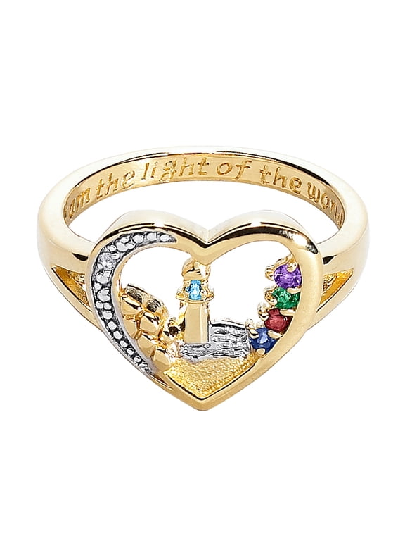 Personalized Planet Mother's 18K Gold over sterling Lighthouse Birthstone Ring ,Women's