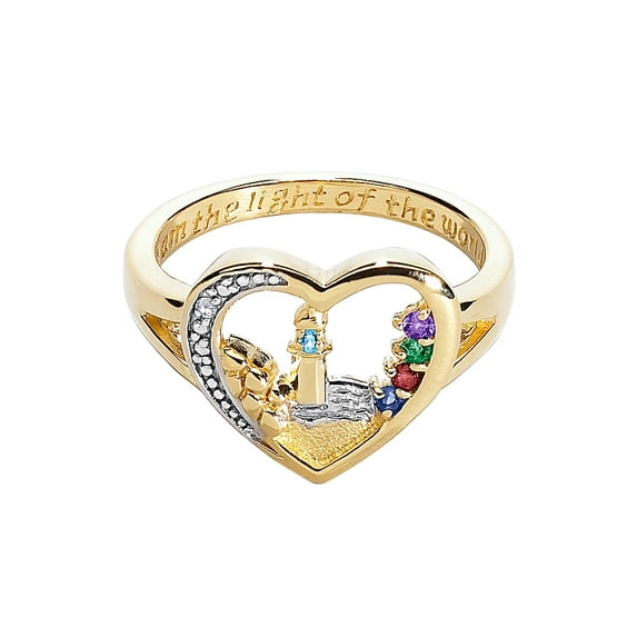 Family Jewelry Personalized Planet Mother's 18K Gold over sterling Lighthouse Birthstone Ring ,Women's