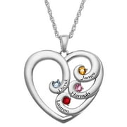 Family Jewelry Personalized Planet Mothers Engraved Heart Silvertone or Goldtone Birthstone Necklace ,Womens
