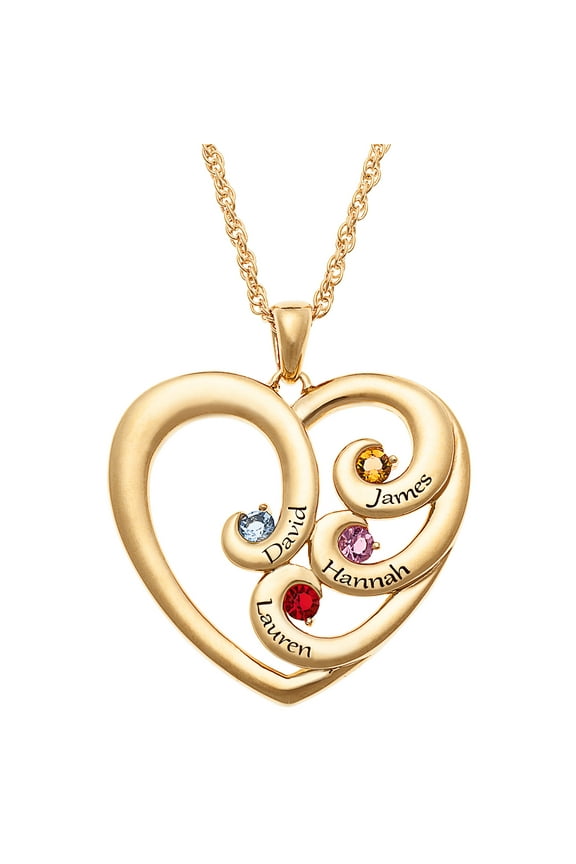 Family Jewelry Personalized Planet Mother's Engraved Heart Silvertone or Goldtone Birthstone Necklace ,Women's