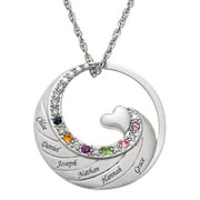 Family Jewelry Personalized Planet Mother's Gold-Plated or Rhodium-Plated Name and Birthstone Circle with Heart Necklace, 20" ,Women's