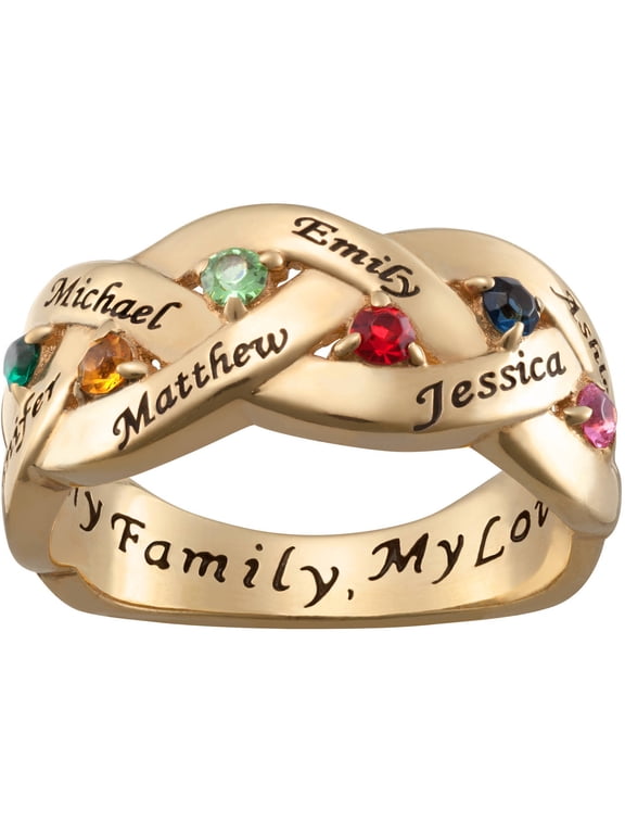 Gold over Silver Family Name and Birthstone Ring ,Women's