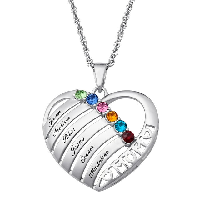 Family Jewelry Personalized Planet Mother's Mother Birthstone & Name Heart Necklace, 20" ,Women's