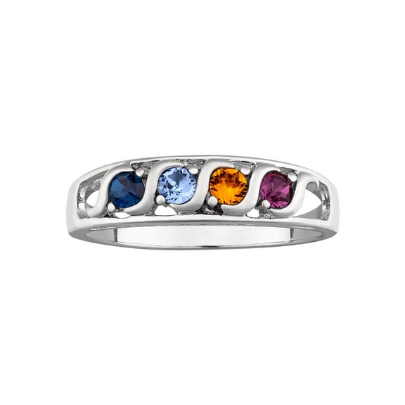 Personalized Planet Mother's Platinum-Plated "S" Curve "I Love You" Family Birthstone Ring, Women's
