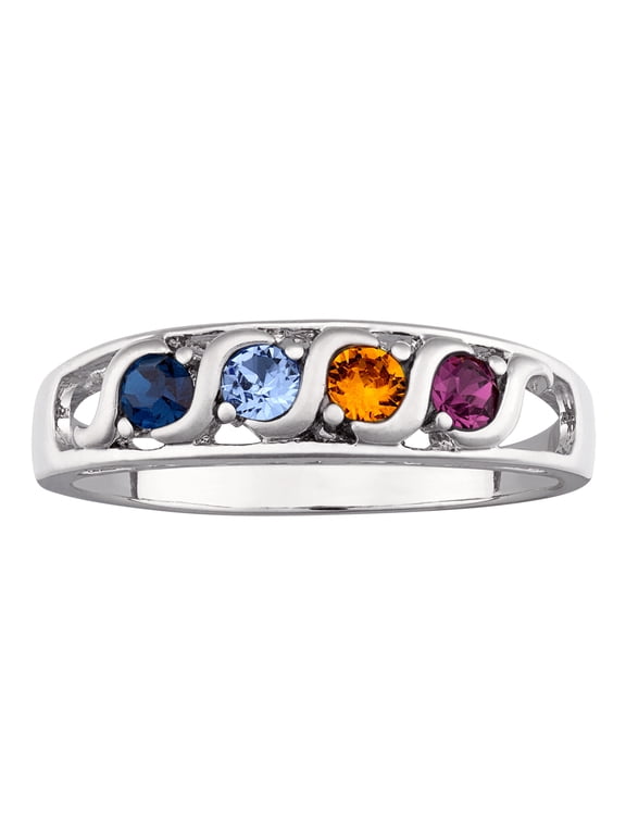 Mother's Platinum-Plated "S" Curve "I Love You" Family Birthstone Ring, Women's