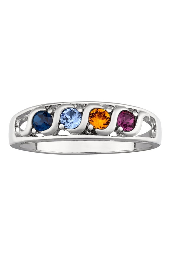 Mother's Platinum-Plated "S" Curve "I Love You" Family Birthstone Ring, Women's
