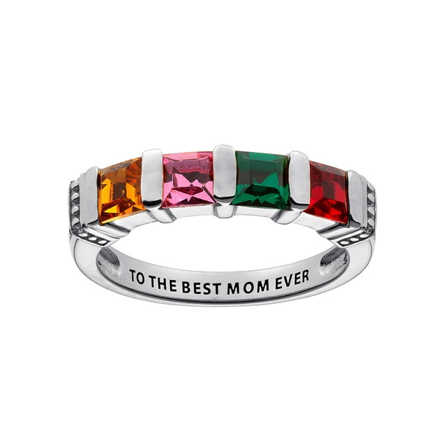 Family Jewelry Personalized Planet Mother's Sterling Silver Square Birthstone Ring 2-5 Stones ,Women's