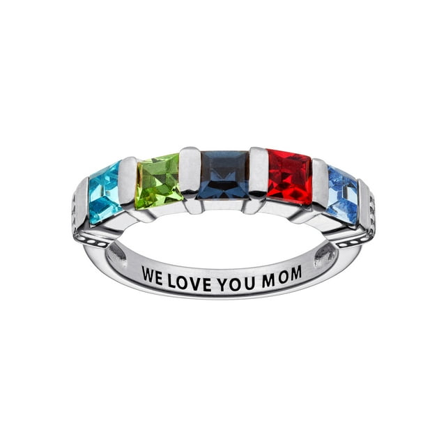 Family Jewelry Personalized Planet Mother's Sterling Silver Square Birthstone Ring 2-5 Stones ,Women's