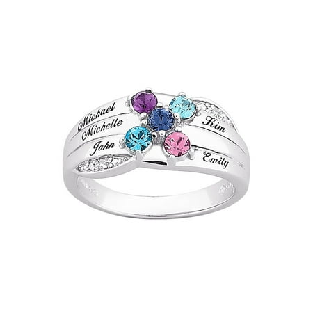 Family Jewelry Personalized Planet Mother's Sterling Silver or 18K Gold over Silver Birthstone Diamond Accent Name Ring ,Women's