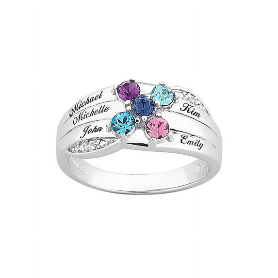 Family Jewelry Personalized Planet Mother's Sterling Silver or 18K Gold over Silver Birthstone Diamond Accent Name Ring ,Women's