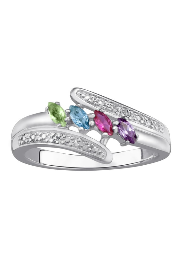 Mother's Sterling Silver Marquise Birthstone & Diamond Accent Ring, Women's