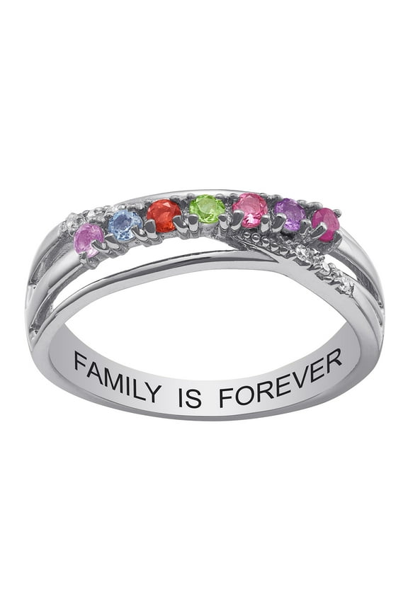 Family Jewelry Personalized Planet Mother's Sterling Silver or Gold over Silver Genuine Birthstone and Diamond Accent Ring ,Women's