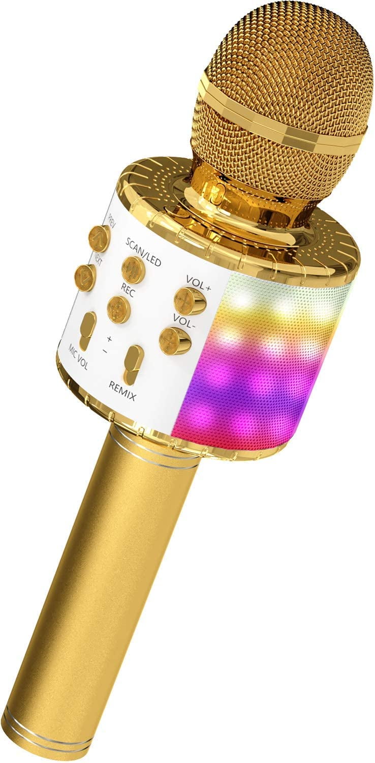 Family Karaoke Microphone, Wireless Bluetooth Karaoke Microphone with LED Lights, Portable Handheld Mic Speaker Machine, Great Gifts Toys for Girls Boys Adults All Age