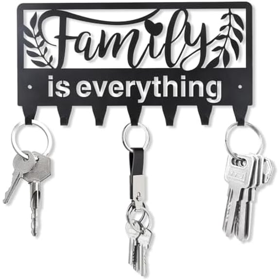 Family Key Holder Wall Mounted,Black Metal Key Holder on Wall,Decorative Key Organizer Rack Hooks for Hallway,Entryway,Front Door,Office(Size:11 x 5.8 x 0.63inch)