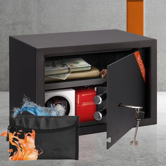 Family Key Lock Safe 9.84"H x 13.78"W x 9.84"D with Fireproof Money Bag, Home Security Safe 0.71 Cubic Feet with Removable Shelf - Fits A4, Heavy Duty Safe Box for Documents A4, Jewelry, Cash