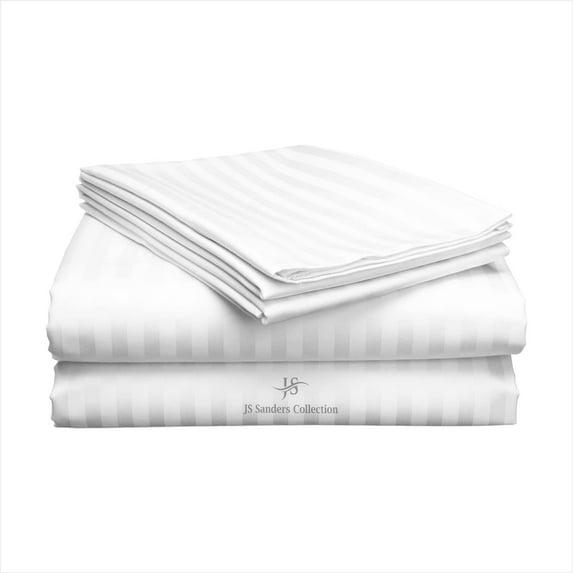 Js sanders Family King 120x80 4pc Sheet Set 100% Egyptian Cotton 800 Thread Count Breathable & Soft Cooling Hotel Sheets Machine Washable and Fits up to 18'' Deep Pocket White Stripe
