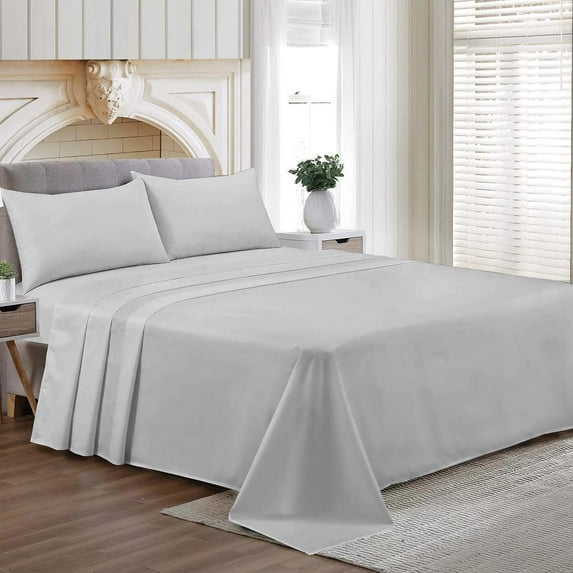 Family King Size Egyptian Cotton Family King Sheet Set Premium 800 TC Softest Family King Bed Sheets Light Gray Solid 18 Inch Deep Pocket 4PC- 1 Flat Sheet, 1 Fitted Sheet & 2 Pillowcase
