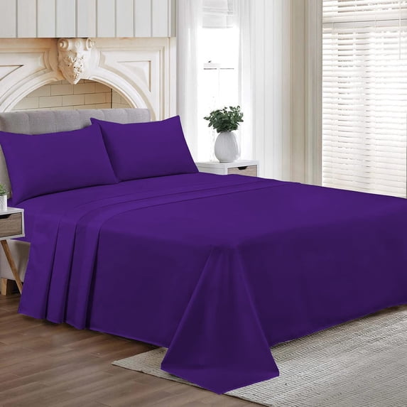 Family King Size Egyptian Cotton Family King Sheet Set Premium 800 TC Softest Family King Bed Sheets Purple Solid 30 Inch Deep Pocket 4PC- 1 Flat Sheet, 1 Fitted Sheet & 2 Pillowcase