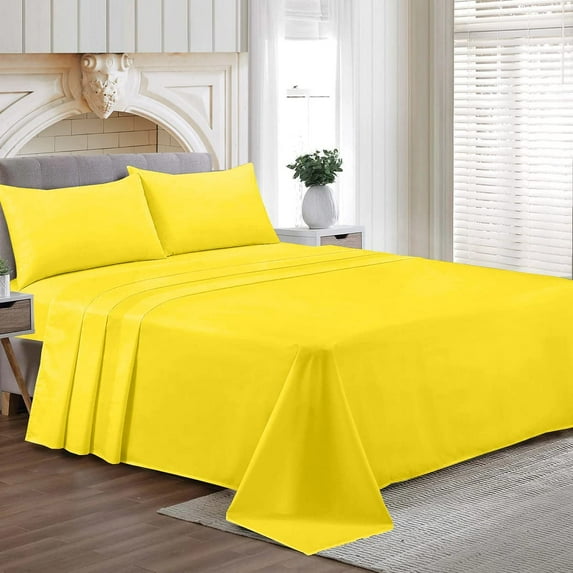Family King Size Egyptian Cotton Family King Sheet Set Premium 800 TC Softest Family King Bed Sheets Yellow Solid 18 Inch Deep Pocket 4PC- 1 Flat Sheet, 1 Fitted Sheet & 2 Pillowcase