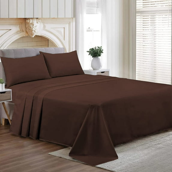 Family King Size Egyptian Cotton Family King Sheet Set Premium 800 TC Super Soft Family King Bed Sheets Chocolate Solid 15 Inch Deep Pocket 4PC- 1 Flat Sheet, 1 Fitted Sheet & 2 Pillowcase