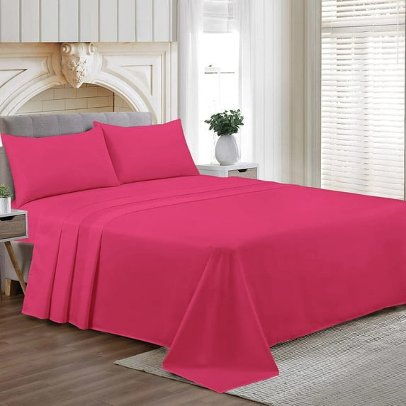 Family King Size Egyptian Cotton Family King Sheet Set Premium 800 TC Super Soft Family King Bed Sheets Hot Pink Solid 21 Inch Deep Pocket 4PC- 1 Flat Sheet, 1 Fitted Sheet & 2 Pillowcase