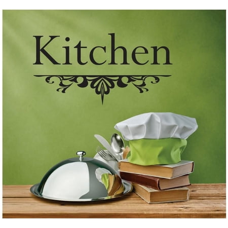 Family Kitchen Cute Home Wall Decal Decoration Beautiful Kitchen Word Typography Lasts Years and Easily Removable - Size: 14 In(W) x 20 In(H)