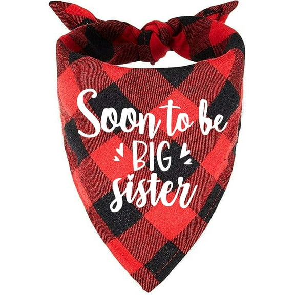 Family Kitchen Soon to Be Sister Red Plaid Girl Dog Bandana, Pregnancy Announcement Dog Bandana, Gender Reveal Pet Dog Scarf Bibs Accessories