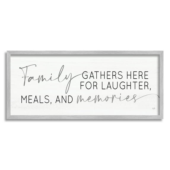 Family Laughter Meals Memories Phrase Inspirational Graphic Art Gray Framed Art Print Wall Art
