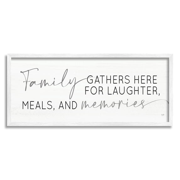 Family Laughter Meals Memories Phrase Inspirational Graphic Art White Framed Art Print Wall Art