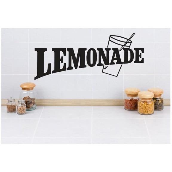 Family Lemonade Beautiful Beverage Wall Decal Decoration Beautiful Lemonade Lettering with Cute Glass Lasts Years and Easily Removable - Size: 4 In(W) x 10 In(H)